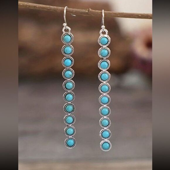 Fake Turquoise Dangle Earrings western style - Picture 3 of 7
